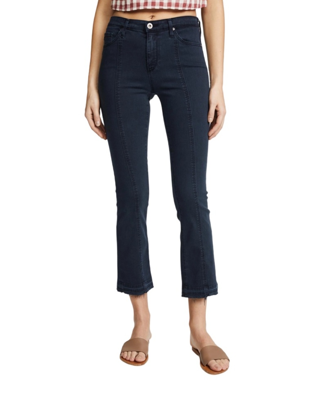 AG The Jodi Crop Sateen‎ Jeans Sulfur Dark Cove High Rise Slim Flare Raw Hem 28
